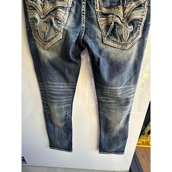 NWOT ROCK REVIVAL MEN'S JEANS 36 Garrick Slim Straight Stretch DESTROYED - Picture 15 of 16